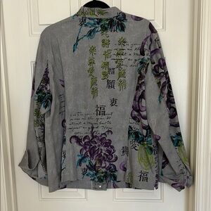 Chico's Additions Gray and Purple Blazer with Artistic Floral Design Chicos Sz 3
